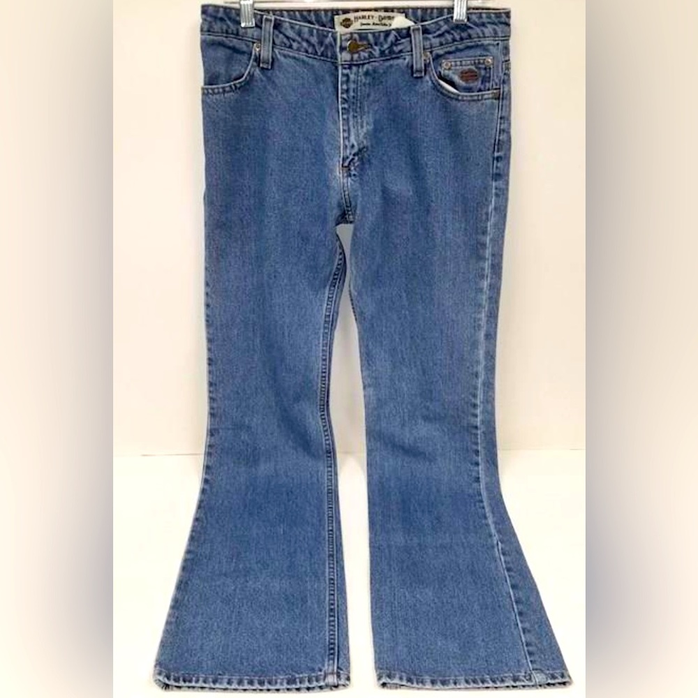 Vintage Harley Davidson Blue Jeans Women's Size 6 Tall Flared Biker Straight